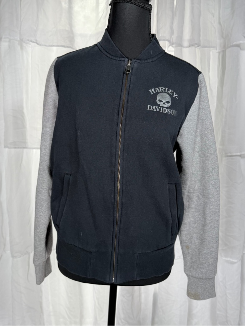 Harley-Davidson Black Body with Gray Sleeve Zip Bomber